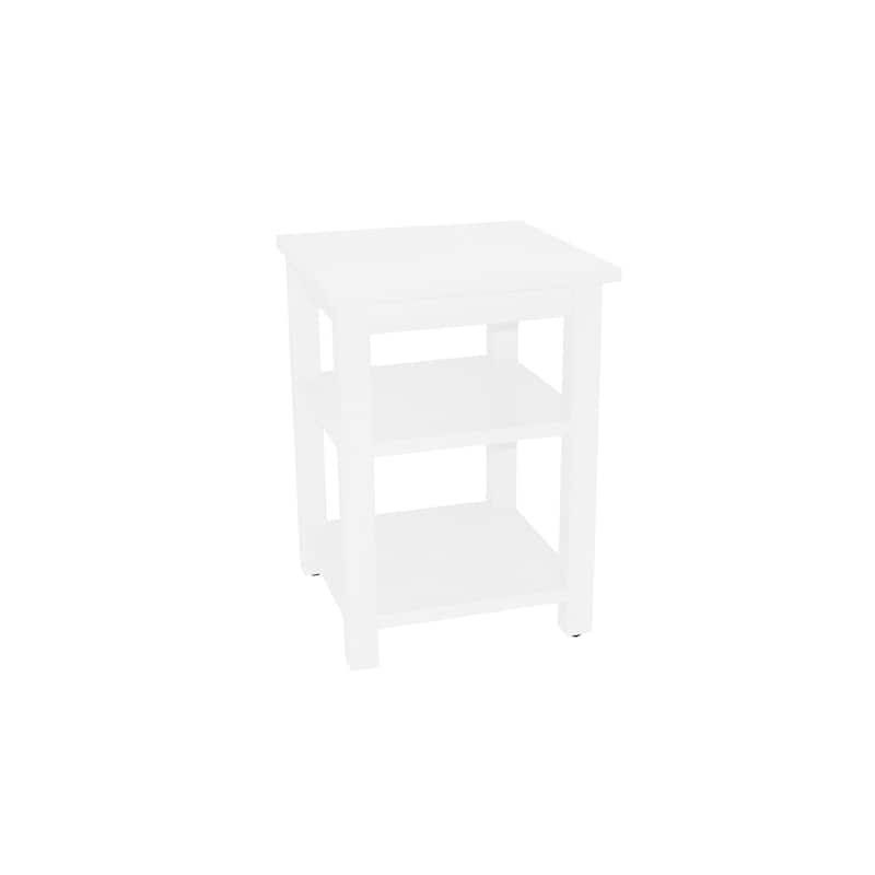 28-Inch Solid Wood Nightstand with 2 Open Shelves - White