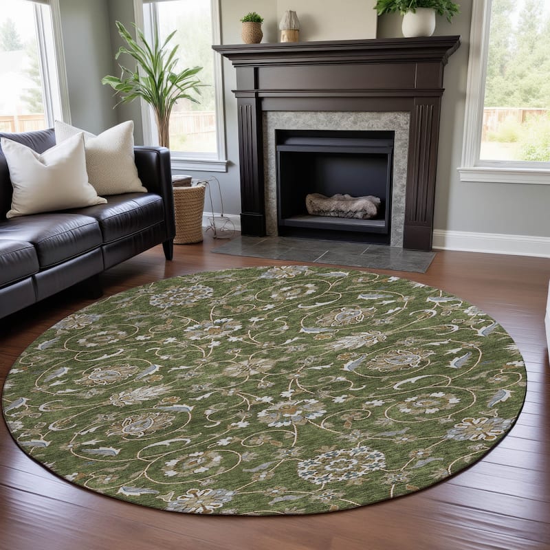 Premium Washable Super Soft Traditional Persian Mayfield Rug - Olive - 8' x 8'