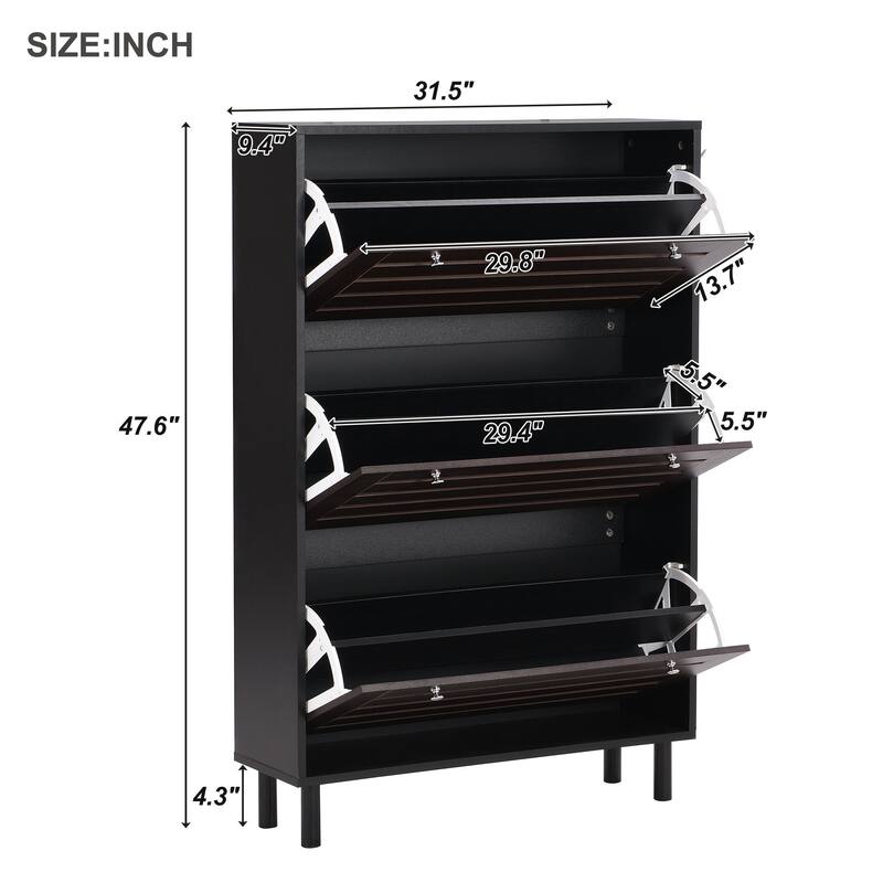 ON-TREND Minimalist Slim Shoe Cabinet with Adjustable Shelves and Hanging Hooks, Particle Board Entryway Organizer