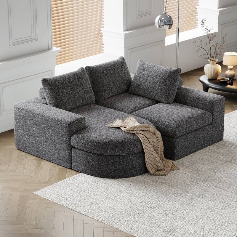 99" Chenille Cloud Curved Sectional Sofa with Deep Seats