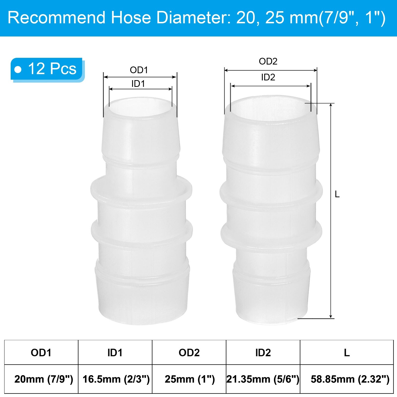 2/5" to 1/2" 6 Pcs Plastic Hose Barb Fittings for Water Air Aquarium System