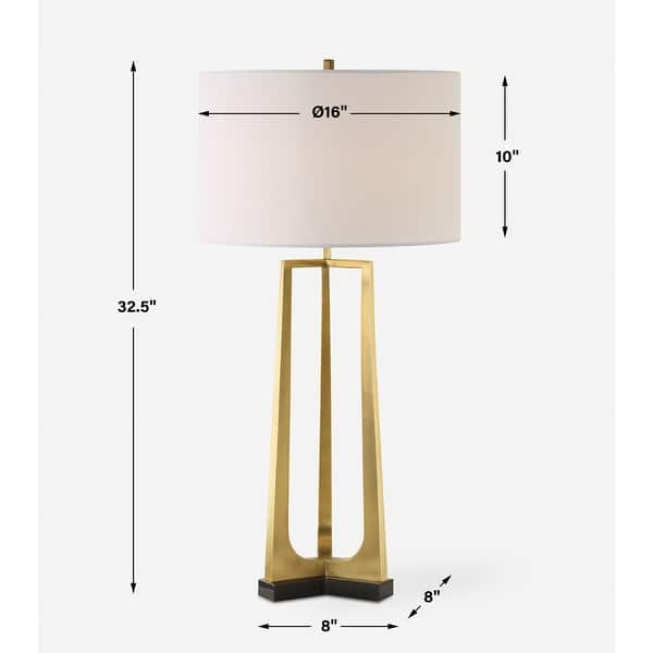 Sleek Tapered Legged Table Lamp with White Drum Shade - 32.5" - Brass