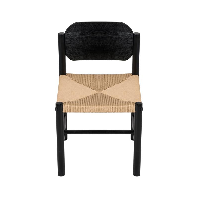 Wooden Dining Chairs with Rope Weave Seat, Modern Armless Kitchen Chairs Farmhouse Accent Chairs, Set of 2