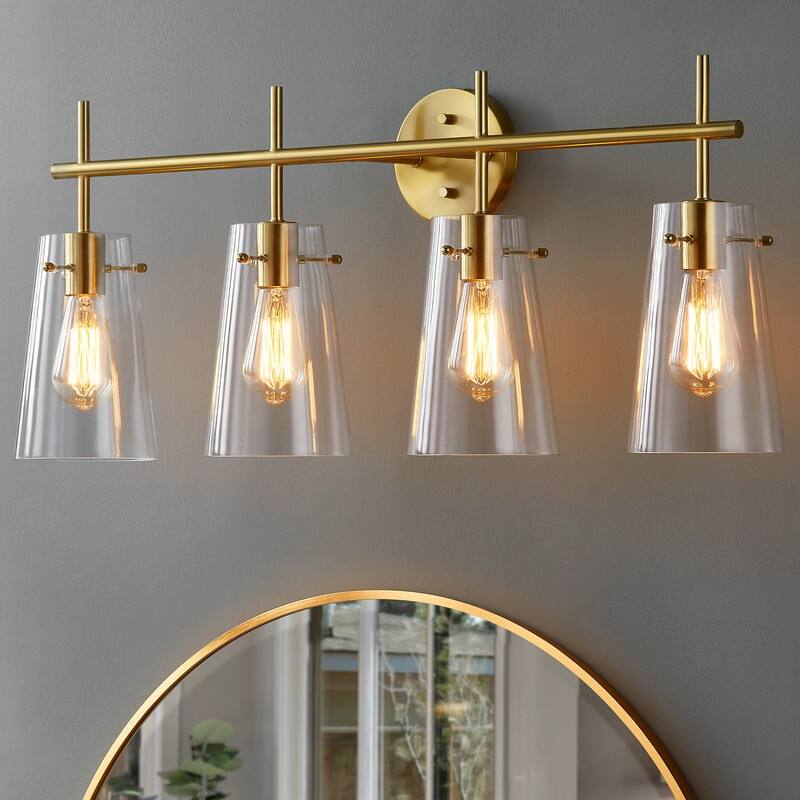 KAWOTI 4-Light Modern Bathroom Vanity Light with Glass Shade