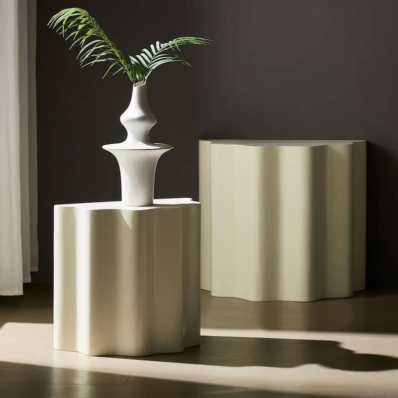 2PCS Set Modern Fiberglass Side Tables - Wavy Edges Design, No Assembly Required - Stylish End Tables for Living Room, Bedroom