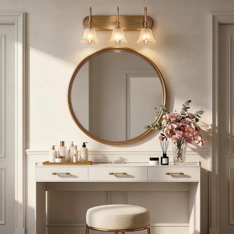 3-Light Modern Brass Gold Bathroom Vanity Light