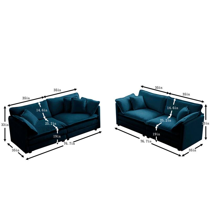 Roomfitters 2-Piece Modular Loveseat Set, Two 2-Seater Chenille Couches for Living Room & Office