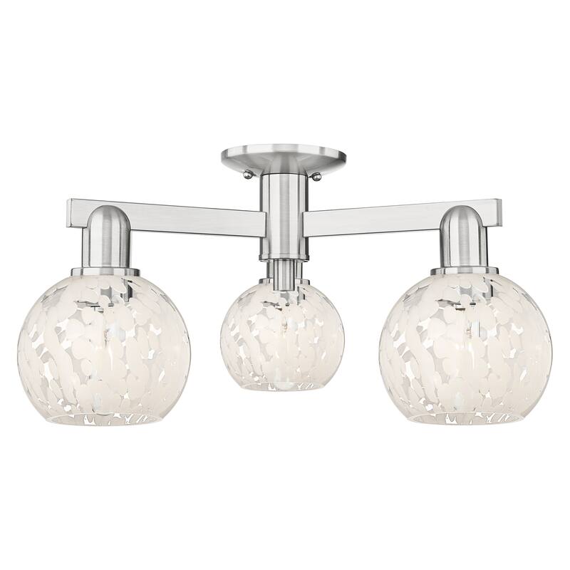 Innovations Lighting Endless Possibilities Arcadia - White Mouchette - 3 Light 24" Semi-Flush Mount - Brushed Satin Nickel