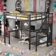 preview thumbnail 1 of 14, Full Size LED Loft Bed with Desk and USB,Wardrobe,Adjustable Shelf Black