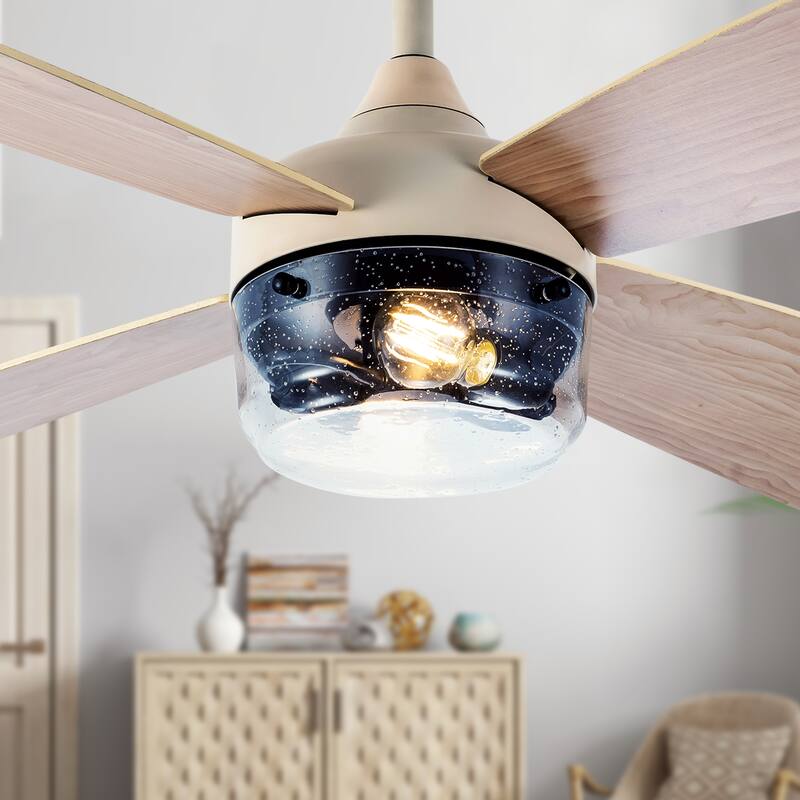Aiden River of Goods Almond and Light Oak Metal Remote-Controlled 42" Ceiling Fan - 42" x 42" x 11"/15.25"