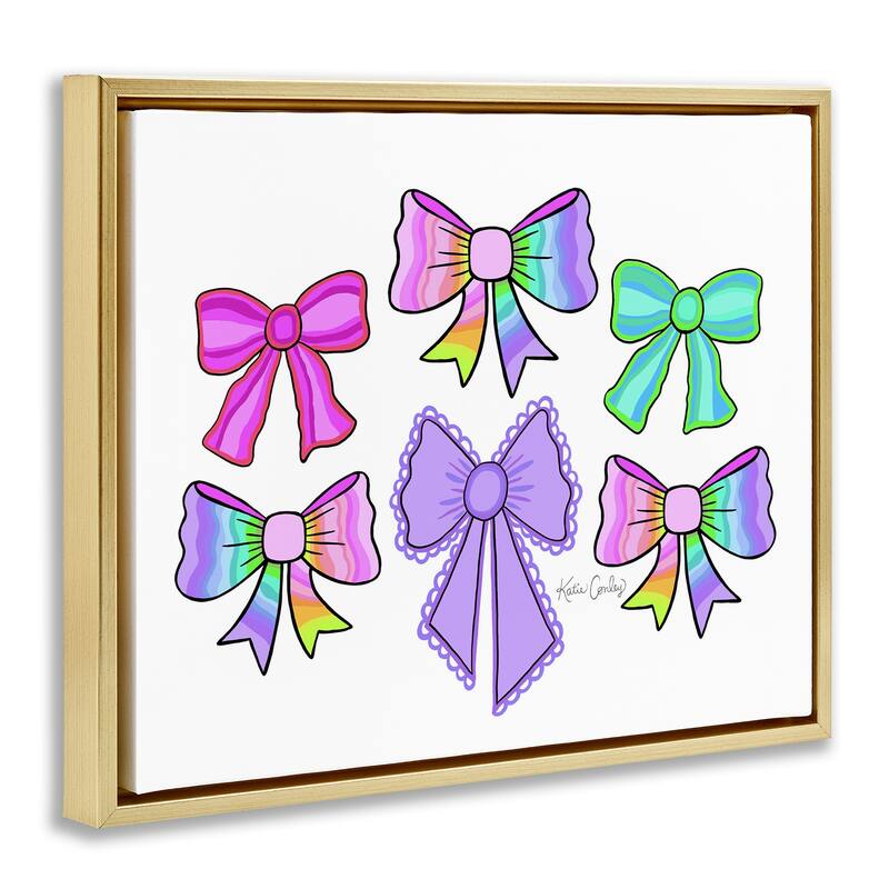 Stupell Playful Bowtastic Ribbons Framed Floater Canvas Wall Art Design By Katie Conley