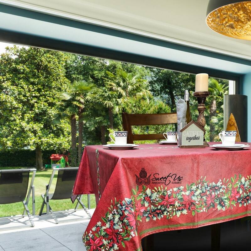 Christmas Acrylic Coated Wipeable Spill Resistant French Tablecloth