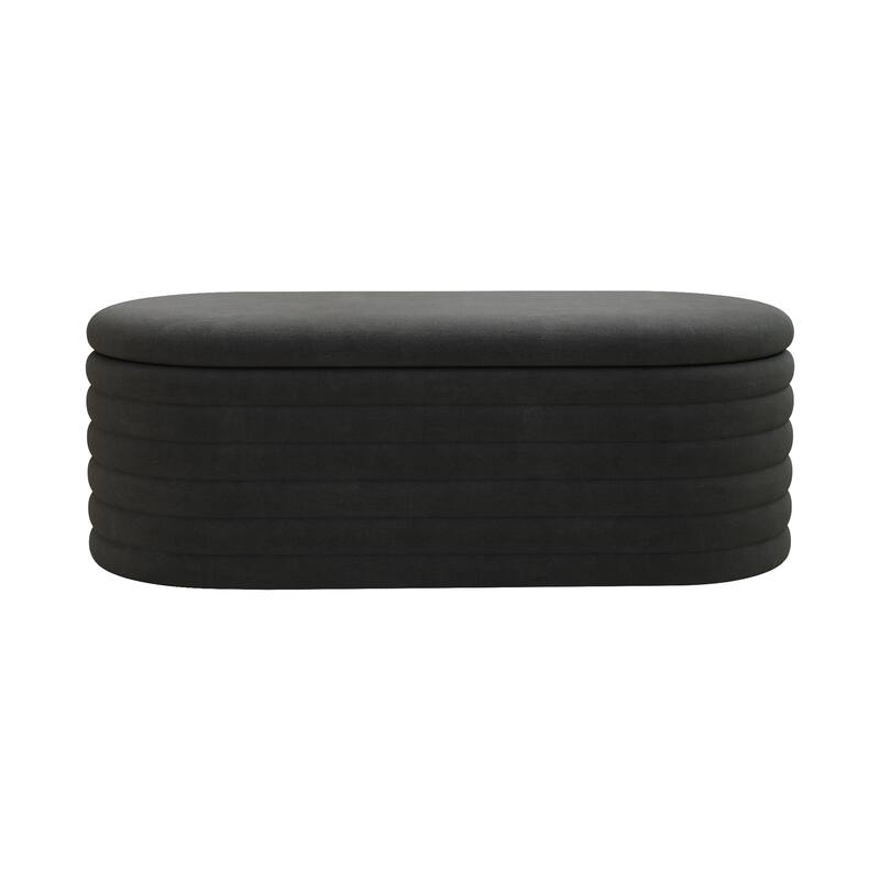 Ottoman Bench Upholstered Bench Fabric Black Storage Bench Simple End of Bed Stool with Safety Hinge