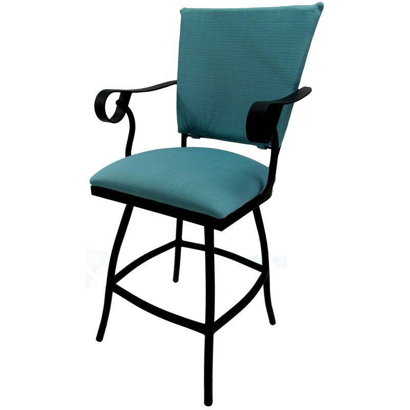 Swivel Counter 26" Bar Stool with a Padded Back - Jenna - Black Frame - 26 inch Seat - Aqua Linen