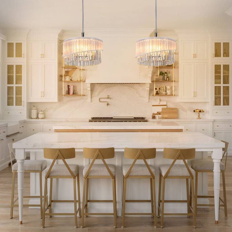 6-Lights Crystal Drum Chandelier - Natural
