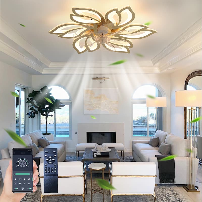 30'' 7 - Blade Ceiling Fan with LED Lights，Indoor Remote Control Ceiling Fans with Lights