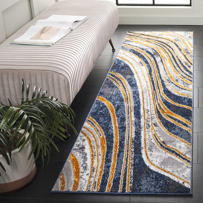 SAFAVIEH Amelia Inbal Modern & Contemporary Rug - 2'2" x 8' Runner - Blue/Gold