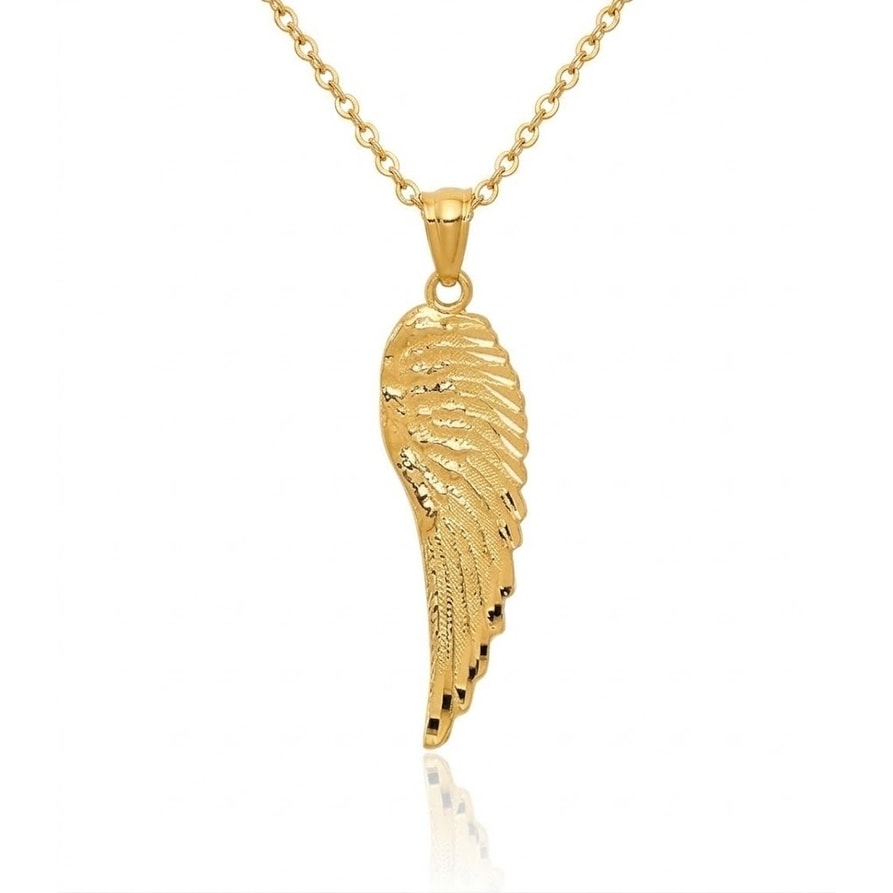 Curata 14k Solid Yellow or White Gold 18" 32mm Textured Guardian Angel Necklace