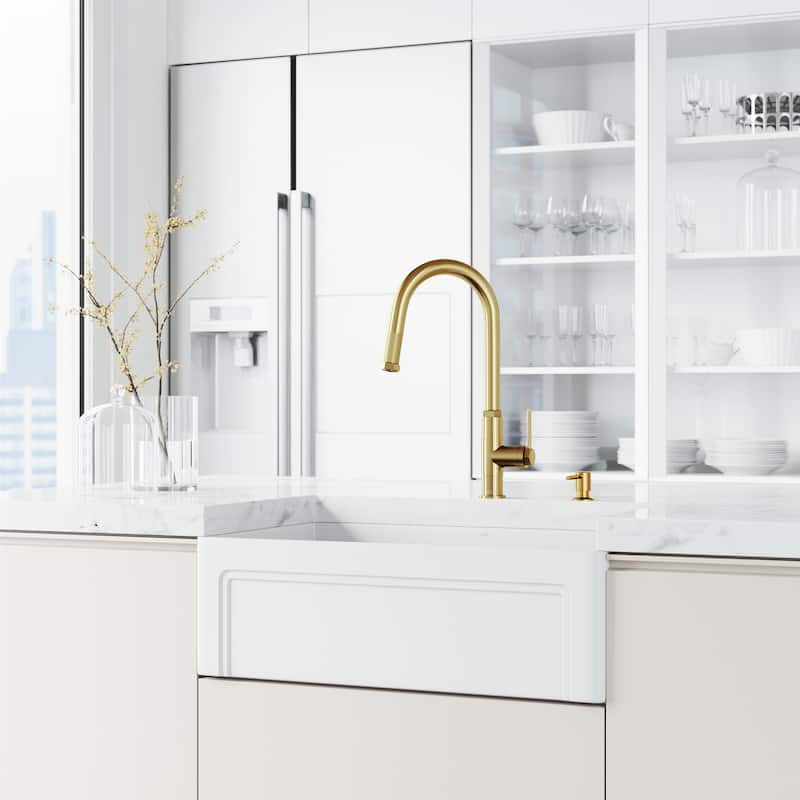 VIGO Hart Arched 18" H Single Handle Pull-Down Kitchen Faucet