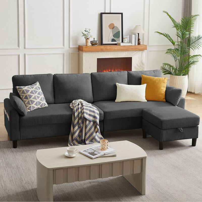 Modular Sectional Sofa Couch L Shaped With Chaise Storage Ottoman and Side Bags For Living Room