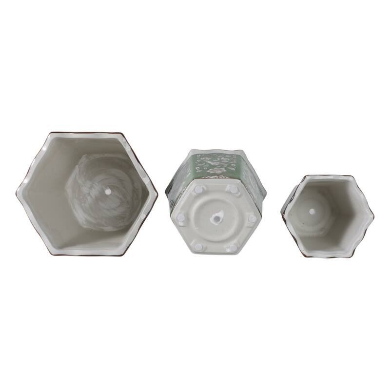 Ceramic Planters Intricate Detailing Durable Handmade (Set of 3) - 12" x 11" x 9"