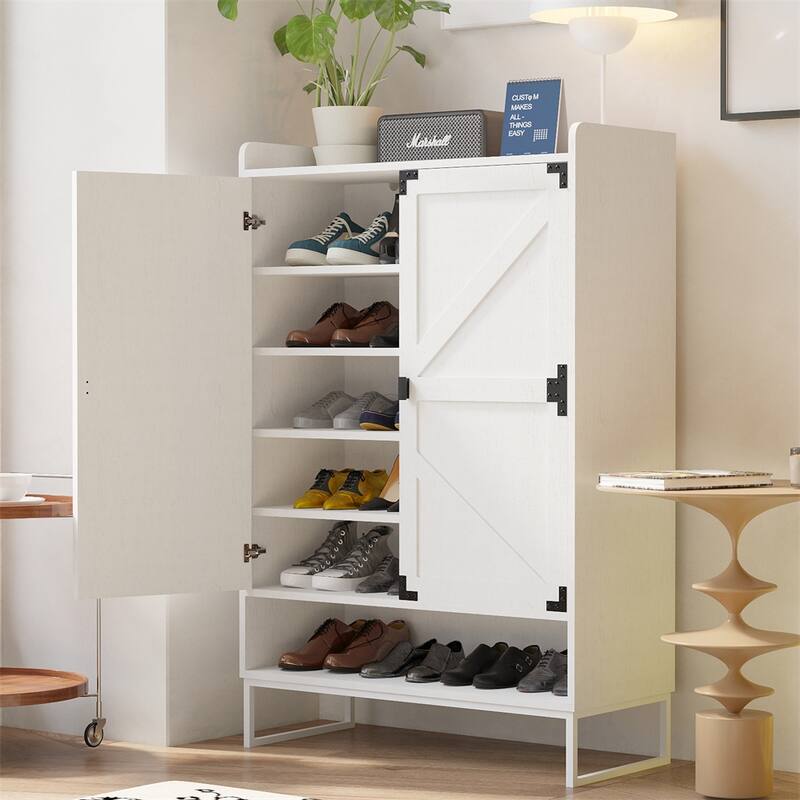 Shoe Cabinet with Doors,6-Tier Shoe Storage Cabinet,Wooden Shoes Rack