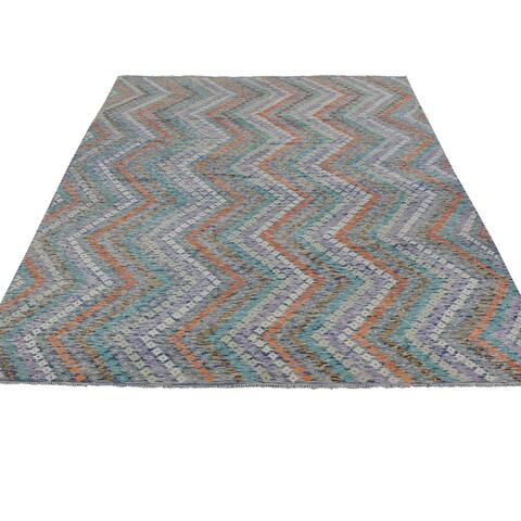 Shahbanu Rugs Colorful, Hand Woven Afghan Maimana Kilim with Zig Zag Design, Veggie Dyes Pure Wool, Oriental Rug (10'2" x 13'7")
