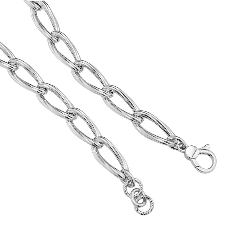 Fremada Rhodium Plated Silver Scluptured Oval Link Bracelet (7.5 inches)