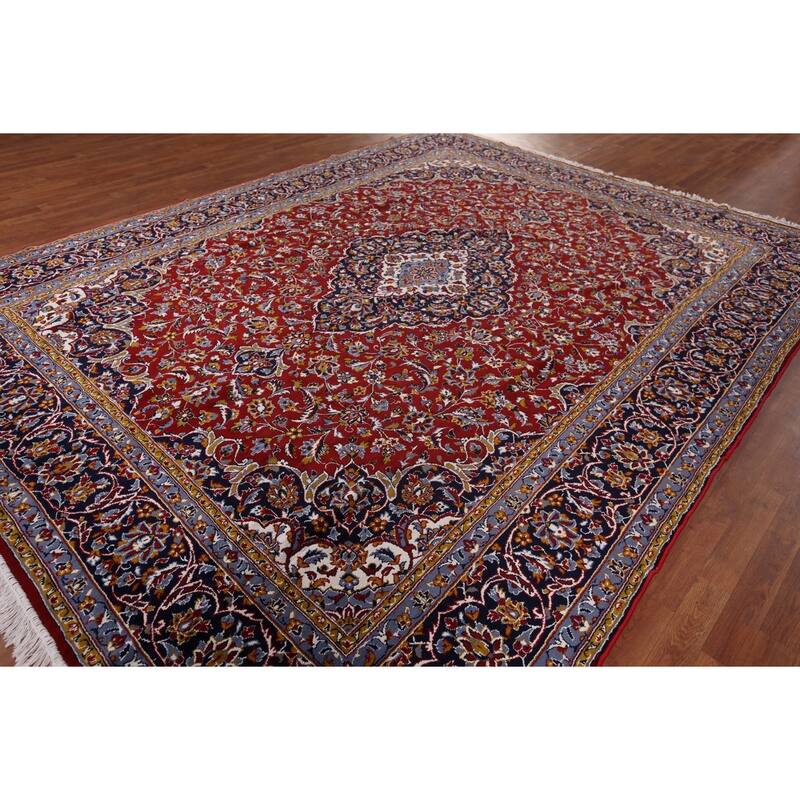 Traditional Red Kashan Turkish Rug Living Room Machine-Made Carpet - 9'7" x 12'7"