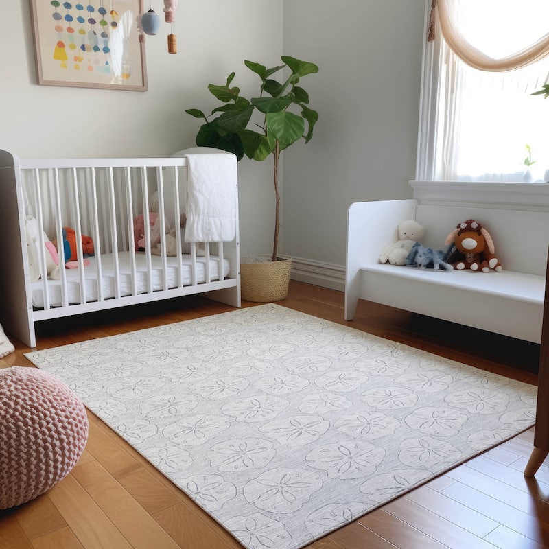 Premium Washable Super Soft Coastal Seashell Imprints Mayfield Rug - Gray - 10' x 14' - Rectangle
