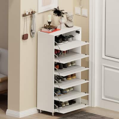 Mirror Shoe Cabinet With 6 Flip Drawers
