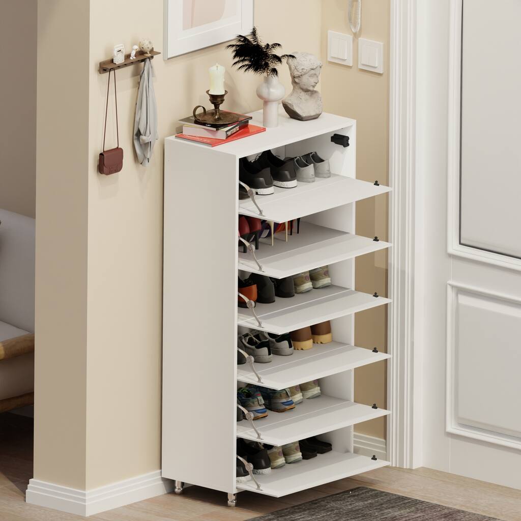 Mirror Shoe Cabinet With 6 Flip Drawers