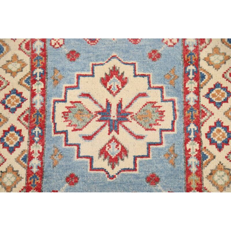 Light Blue Kazak Foyer Rug Handmade Wool Carpet - 2'0" x 3'0"