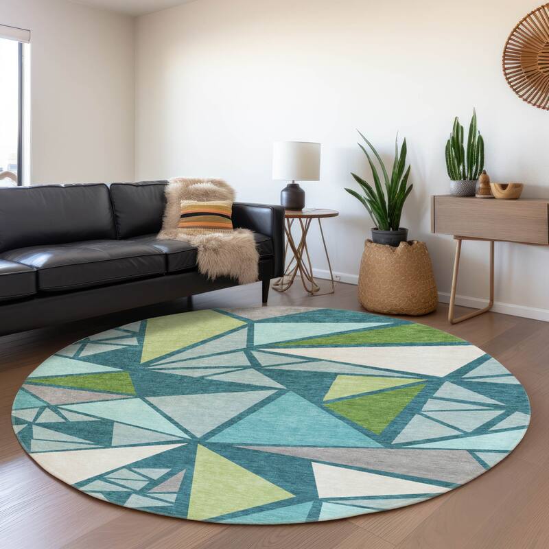 Premium Washable Super Soft Contemporary Mosaic Mayfield Rug - Teal - 8' x 8'