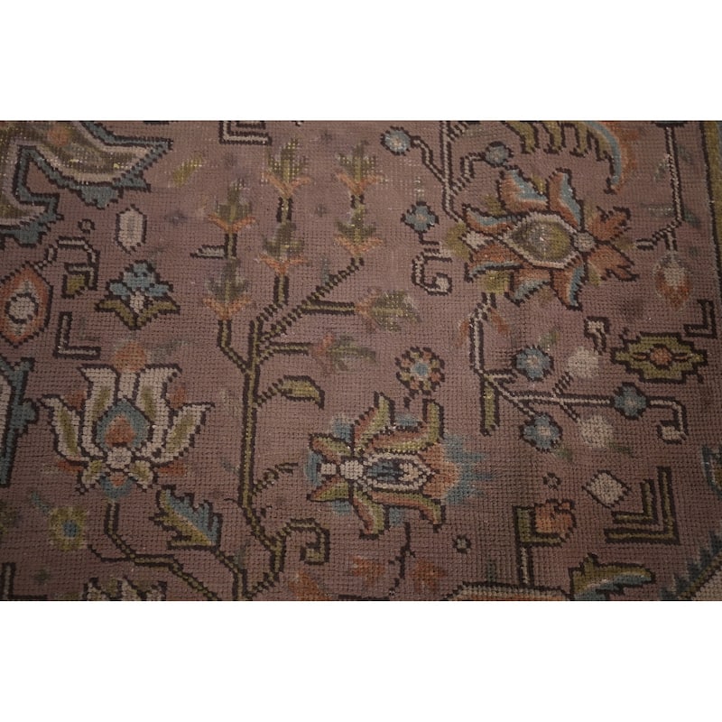 Traditional Tabriz Persian Vintage Rug Hand-Knotted Brown Wool Carpet - 7'6"x 11'1"
