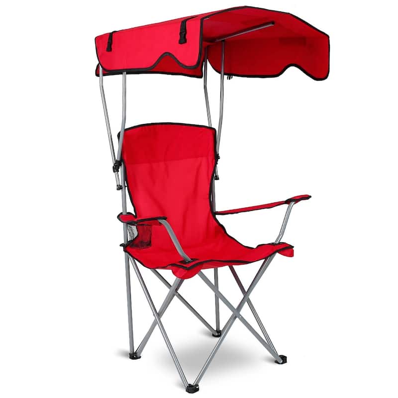 Foldable Beach Canopy Chair Sun Protection Camping Lawn Chair - Red