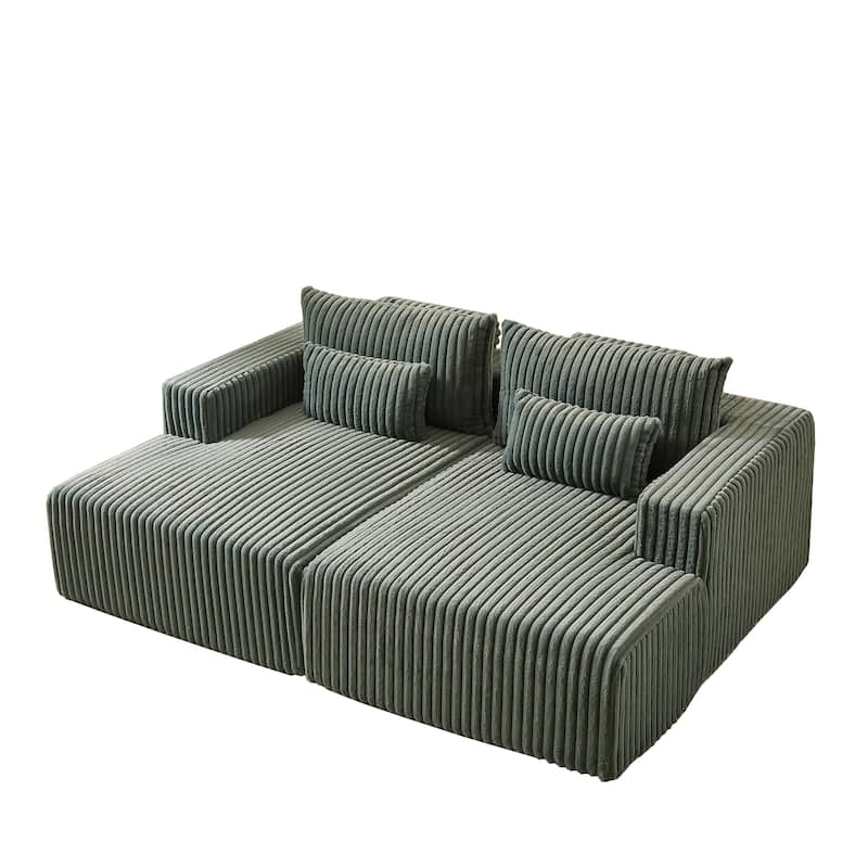 87'' Lounge Chaise Sleeper Sofa - Soft Corduroy Couch with Ottoman Bench and Pillow Support