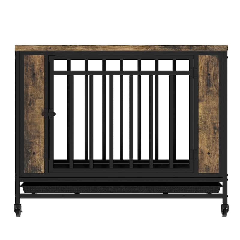 GDFStudio - Kary Wooden Dog Crate Furniture with Iron Door and Tray for Medium/Small Dogs