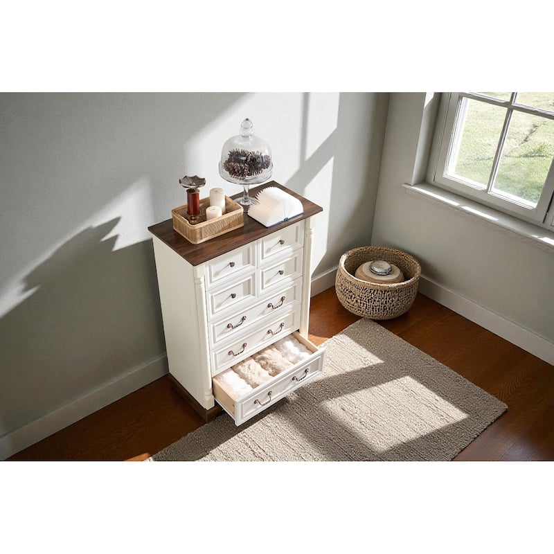 Rustic 7-Drawer Dresser Chest for Bedroom Wooden Base Storage Cabinet Antique Two-Tone Wood Grain for Living Room