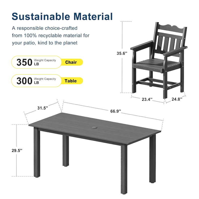 HIPS Outdoor Dining Set, Ergonomic Patio Chairs and Table(Set of 7)