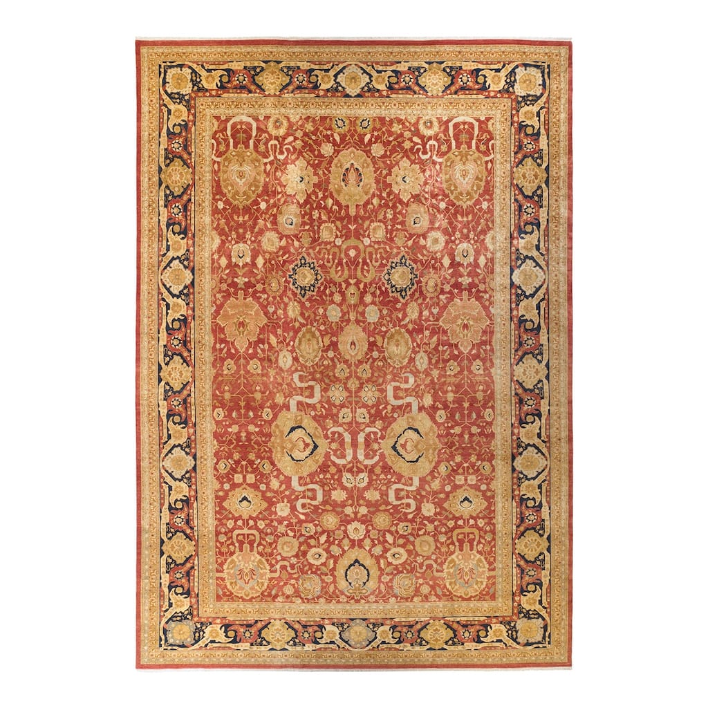 Overton Hand Knotted Wool Vintage Inspired Traditional Mogul Orange Area Rug - 12' 3" x 17' 10"