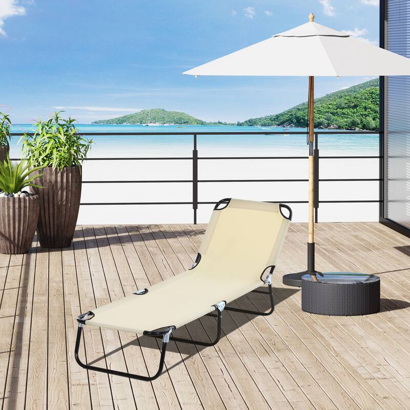 Foldable Outdoor Lounge Chair Camping Tanning Chair with 5-Position Adjustable Backrest for Beach Pool Patio