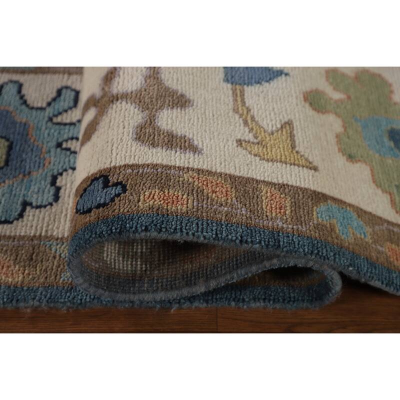 Floral Blue Oushak Oriental Area Rug Handmade Wool Carpet - 9'0"x 11'10"