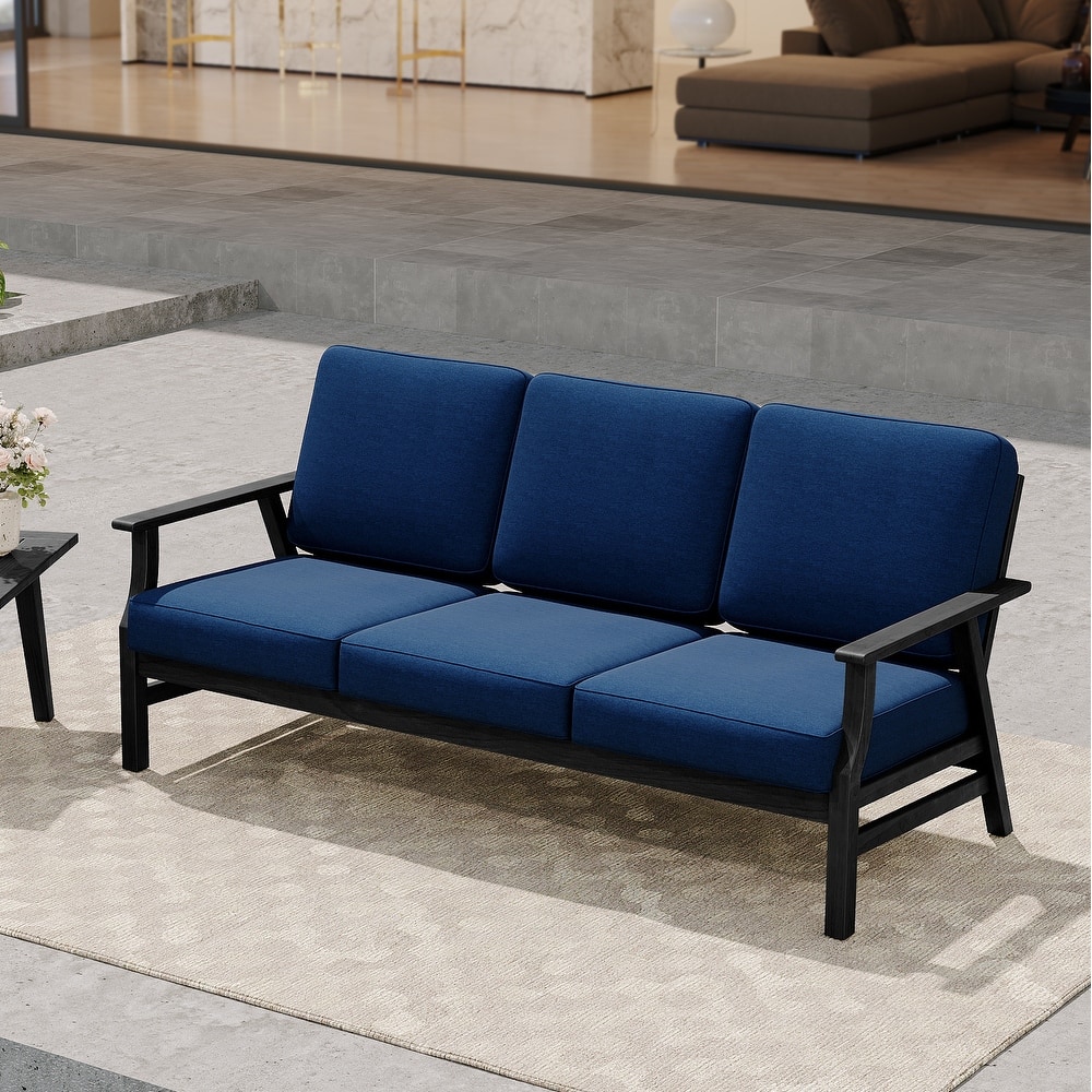 Modern Wood Outdoor Patio Sofa Loveseat with Cushion