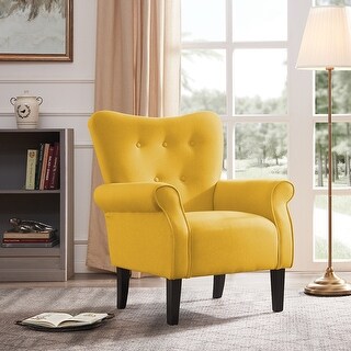 Belleze Linen Chair Armrest Living Room W Wood Leg Citrine Yellow Standard Overstock 18079763