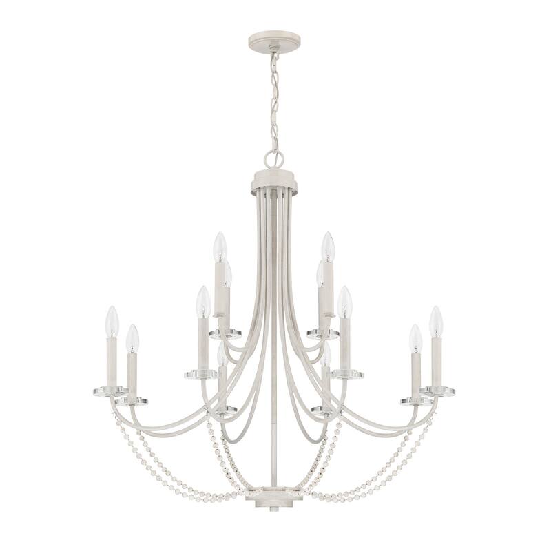 33.5In French Country 12-light Beaded Empire Candle Chandelier - 33.5'' D * 127.5'' H