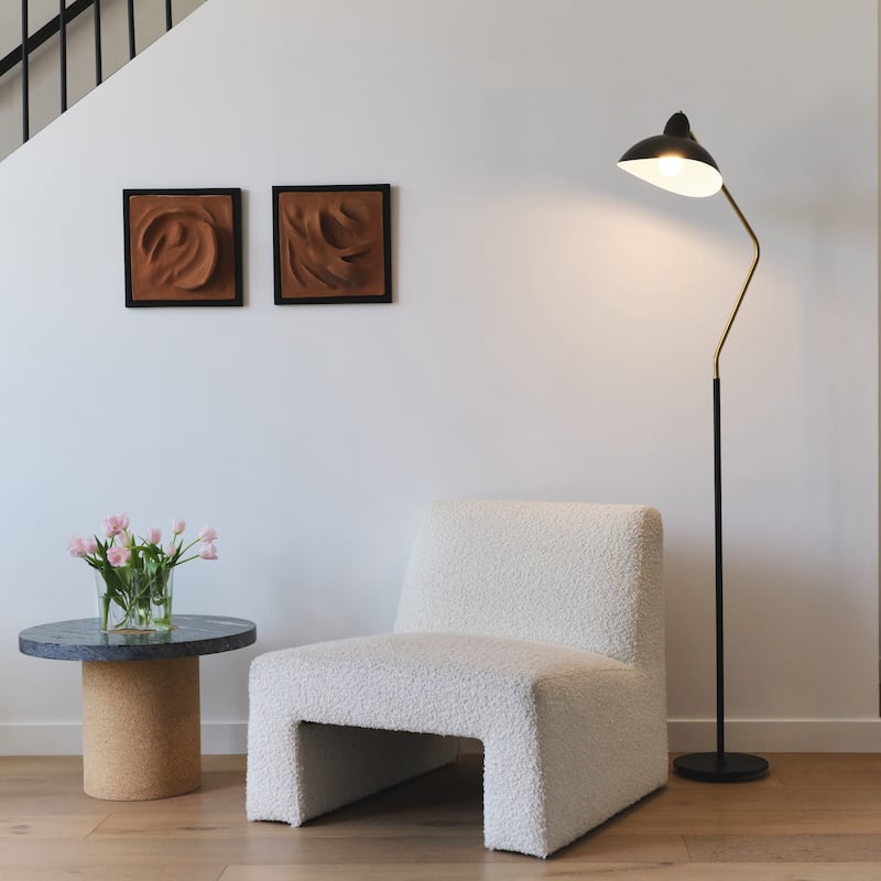 Brightech Swoop 69 in. Classic Black Industrial Adjustable LED Floor Lamp with Black Metal Bowl Shade