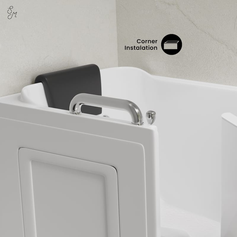 Auvergne 53" X 27" Ada Right Drain Walk-In Soaking Bathtub In White with Faucet Set, Drain, Grab Bars, Pillow - 53