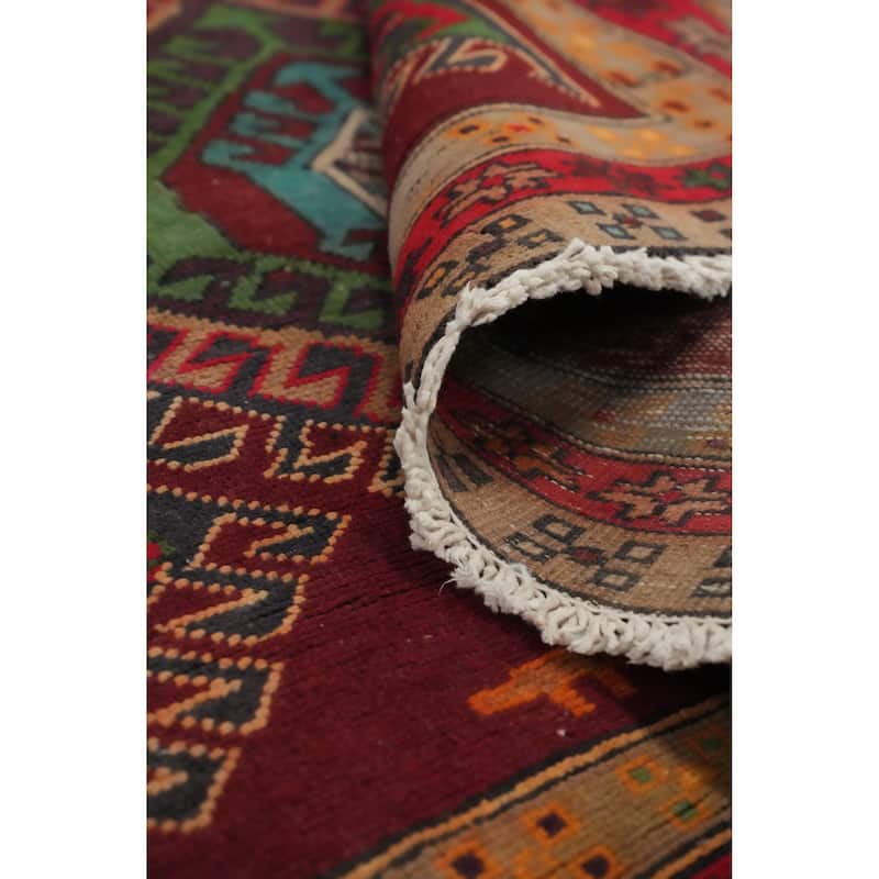 Hand Knotted Oriental 100% Wool Carpet Traditional Tribal Red Ardebil Runner Rug - 9' 4'' X 3' 9''
