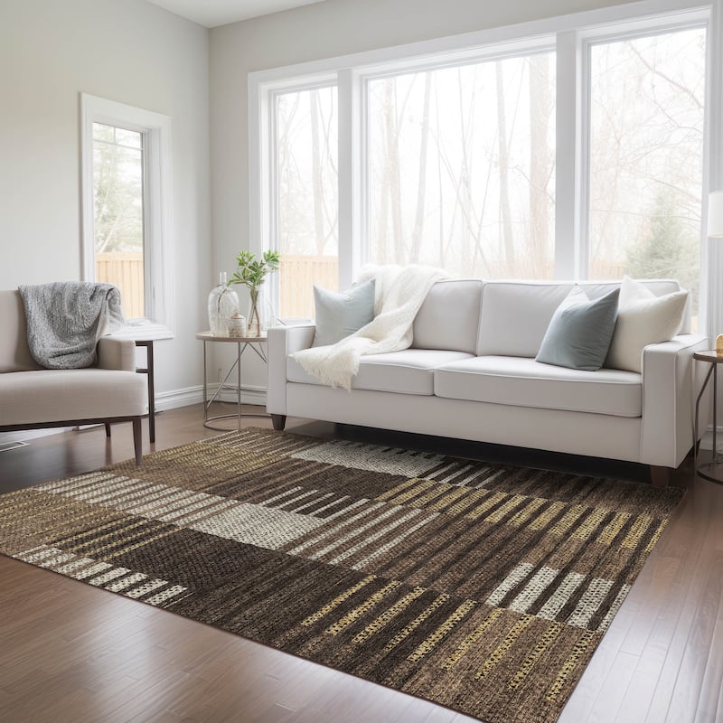 Machine Washable Indoor/ Outdoor Modern Stripes Chantille Rug